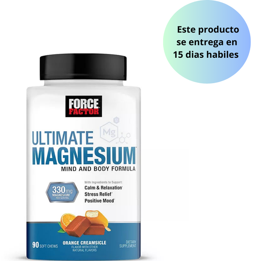 Force Factor Ultimate Magnesium 330 mg Masticables blandos, sabor a crema de naranja, 90 unidades