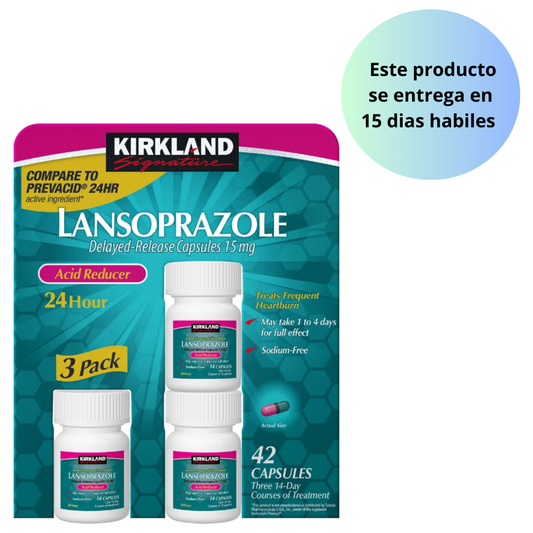 Kirkland Signature Lansoprazole 15 mg. Acid Reducer, 42 Cápsulas PACK 3 FRASCOS