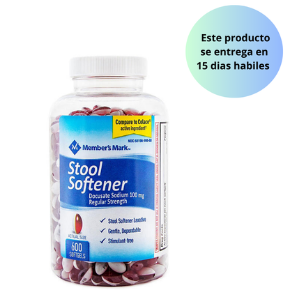 Member's Mark Stool Softener Softgels, 100 mg Docusate Sodium, 600 unidades