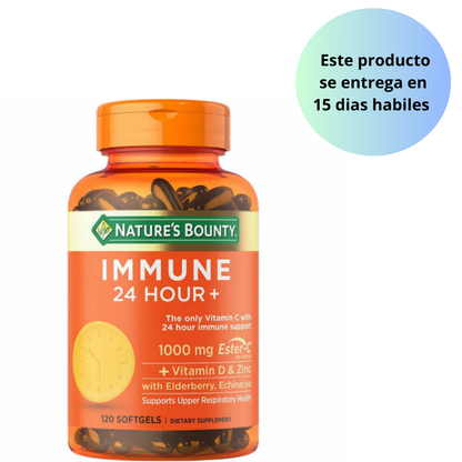 Nature's Bounty, IMMUNE 24HRS+ 120 softgels  - 100mg Ester-C+ vitamina D y Zinc