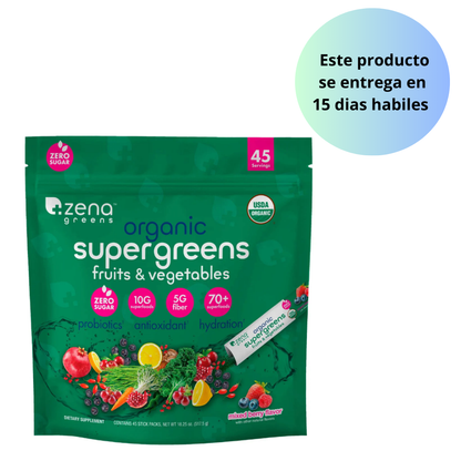 Zena Organic Super Greens Powder, 45 Paquetes