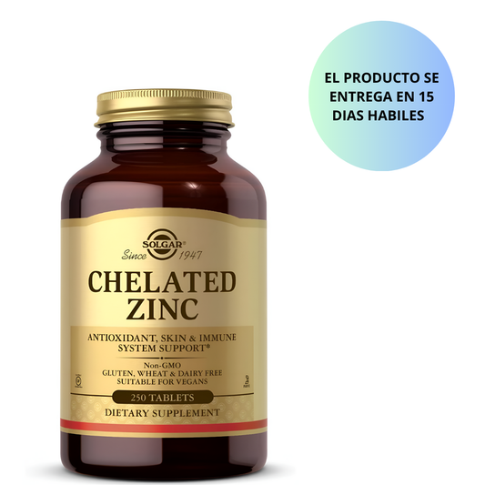 Solgar Zinc quelado 22mg, 250 tabletas zinc para una piel saludable, apoya el crecimiento celular y la formación de ADN, ejerce actividad antioxidante, apoya un sistema inmunológico saludable, sin OMG, vegano