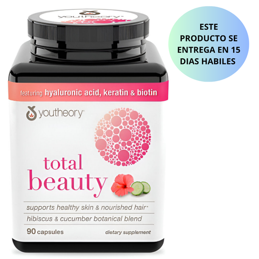 Youtheory Total Beauty de ácido hialurónico, queratina y biotina - 90 capsulas