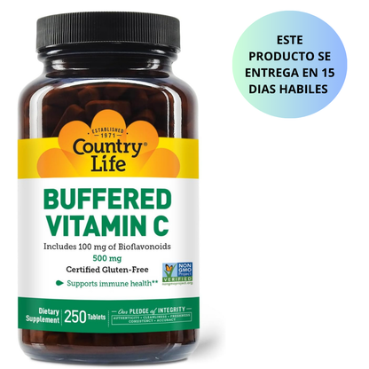 Country Life - Buffered Vitamina C con 100mg de bioflavonoides, 500mg - 250 tabletas