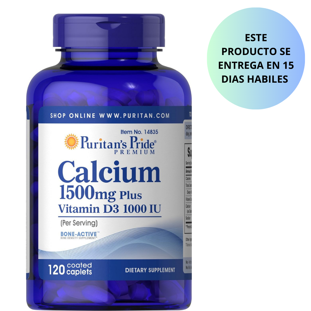 Puritans Pride Premium - Calcium 1500mg plus con Vitamina D3 25mcg(1000IU) - 120 tabletas