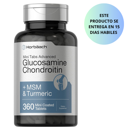 Horbaach - Mini Tabs Advanced, Glucosamina Chondroitin + MSM & Turmeric, 360 mini comprimidos recubiertos
