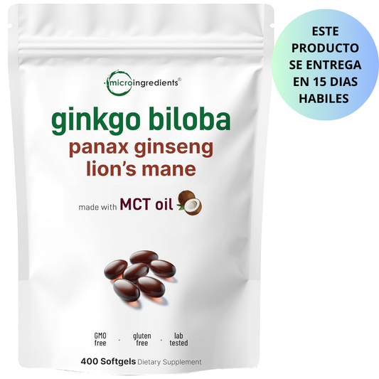 MicroIngredients - Ginkgo Biloba, panax ginseng lions mane con MCT OIl, 400 capsulas