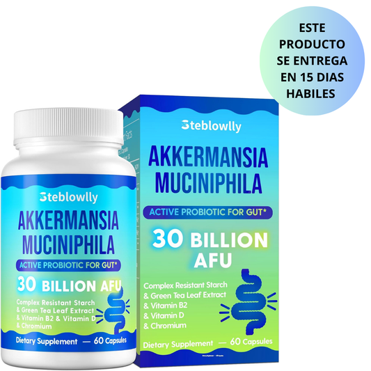 Steblowlly - Akkermansia Muciniphila probiótico activo para el intestino 30 Billion AFU, 60 capsulas