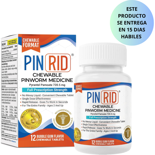PinRid - Chewable pinworm medicine pyrantel pamoate 720.5mg, 12 tabletas masticables