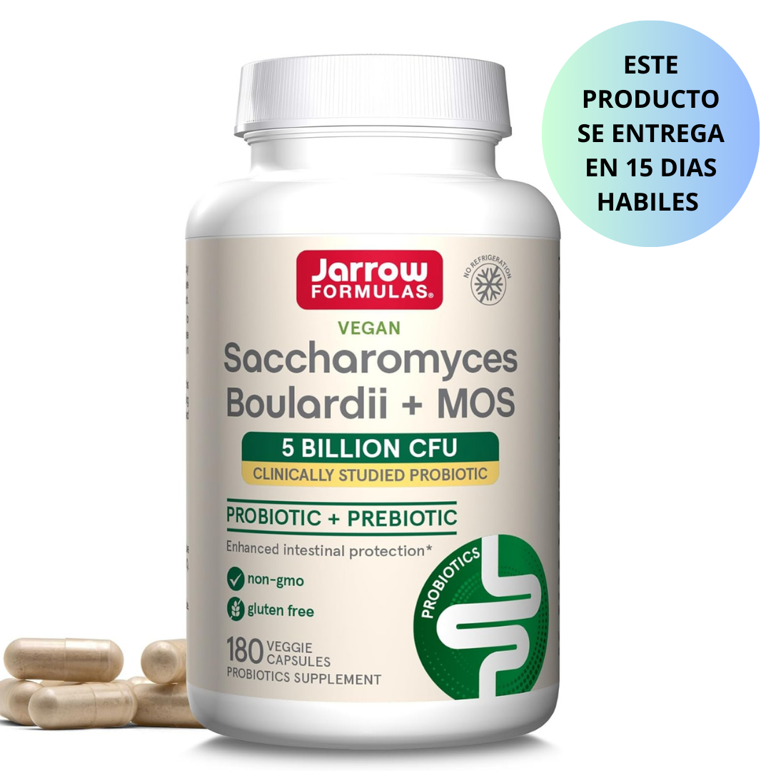 Jarrow Formulas Vegan, Saccharomyces Boulardii + MOS 5 billion CFU probiotic + prebiotic, 180 capsulas