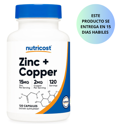 Nutricost - Zinc(15mg) + Copper(2mg), 120 capsulas