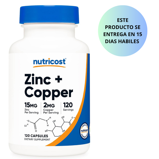 Nutricost - Zinc(15mg) + Copper(2mg), 120 capsulas