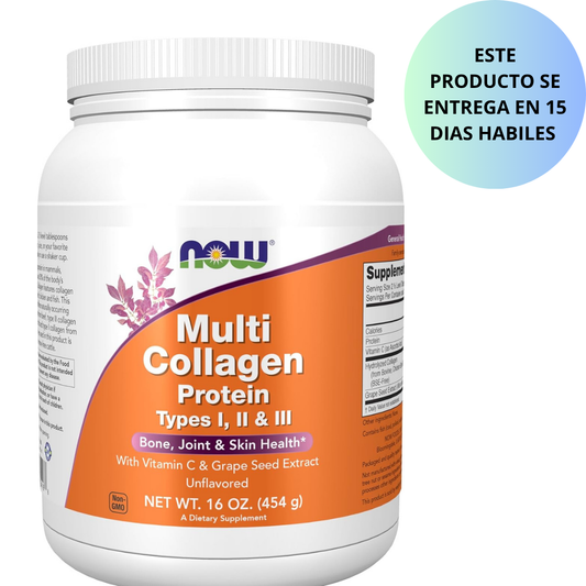 Now - Multi Collagen protein I, ll & lll con vitamina C y extracto de semilla de uva - 454g