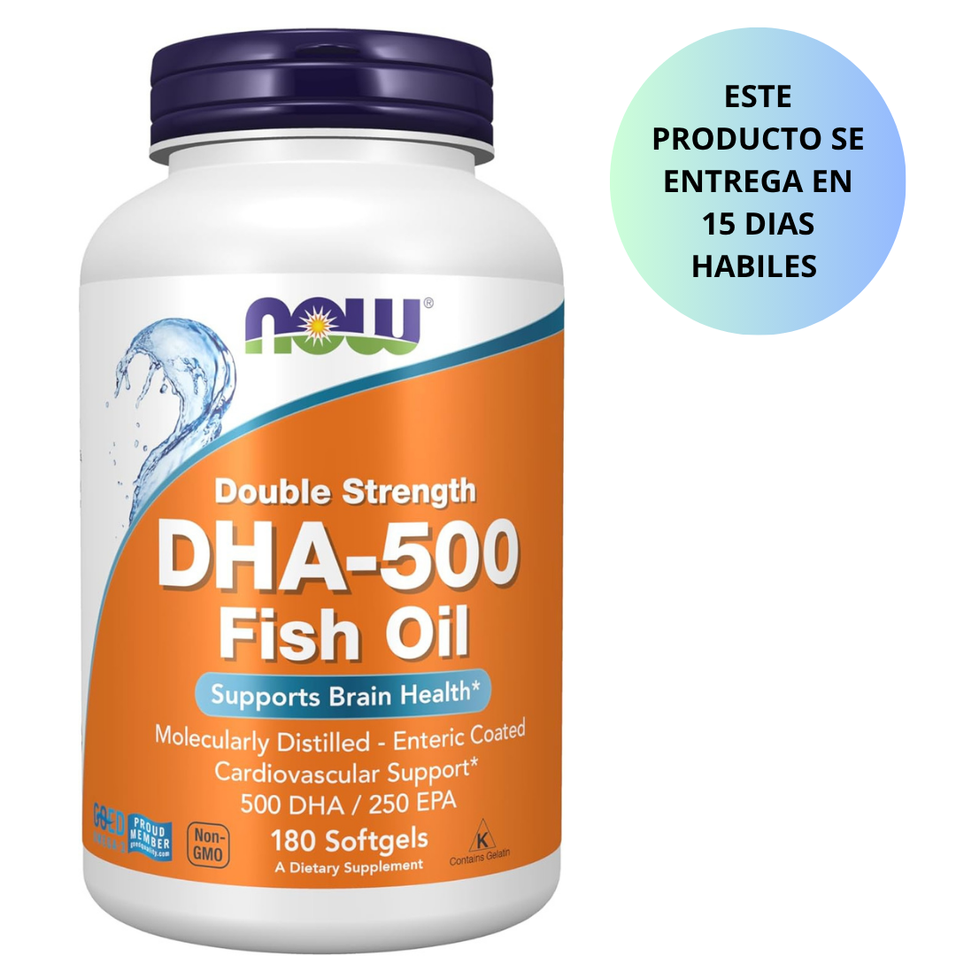 Now - DHA - 500 Fish Oil (Supports Brain Health) DHA 500 / EPA 250, 180 capsulas