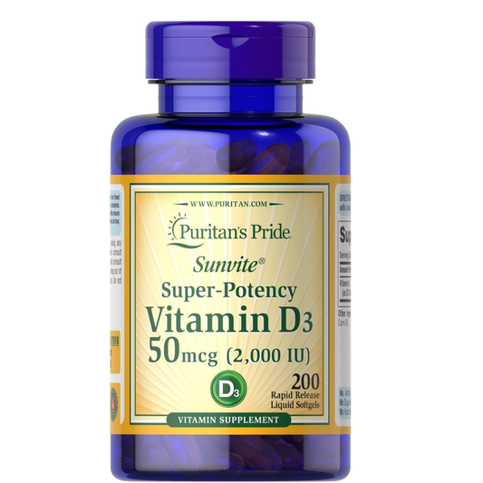 Puritan's Pride Vitamin D3 2000 IU, 200 Capsulas