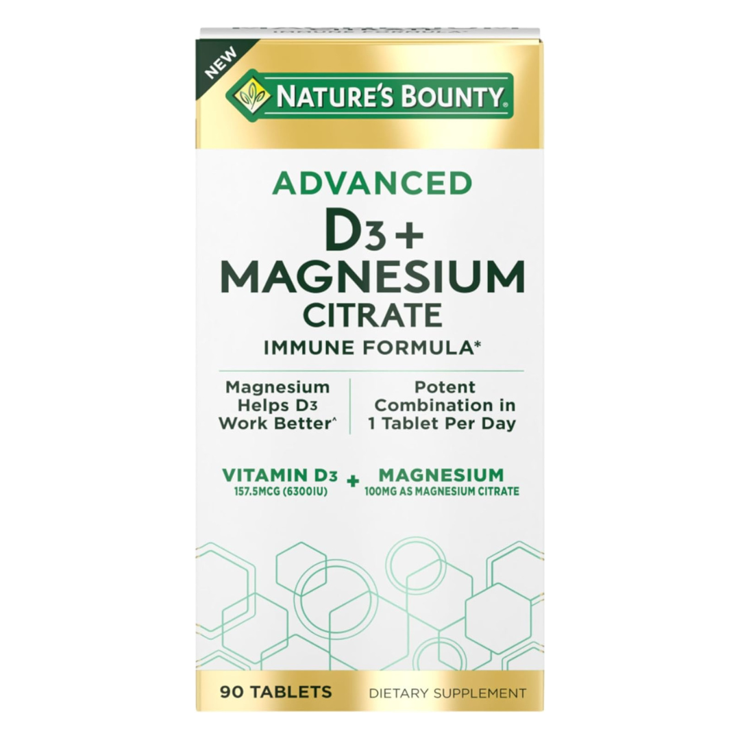 Nature's Bounty Advanced D3 + fórmula inmune de citrato de magnesio,90 Tabletas