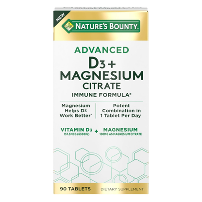 Nature's Bounty Advanced D3 + fórmula inmune de citrato de magnesio,90 Tabletas