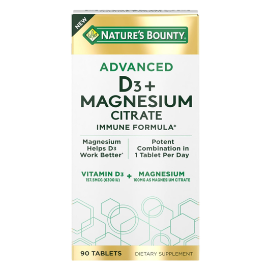 Nature's Bounty Advanced D3 + fórmula inmune de citrato de magnesio,90 Tabletas