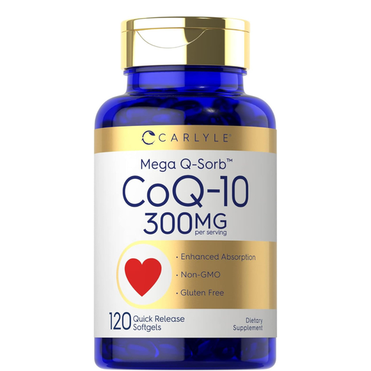 Carlyle CoQ10 300mg | 120 cápsulas blandas | Mega Q-Sorb Coenzima Q-10 | con extracto de pimienta negra | Suplemento sin OMG, sin gluten