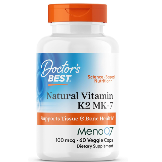 Doctor's Best Vitamina K2 Mk-7 natural con MenaQ7,  vitamina K2 de 100 mcg que apoya la salud ósea, 60 cápsulas