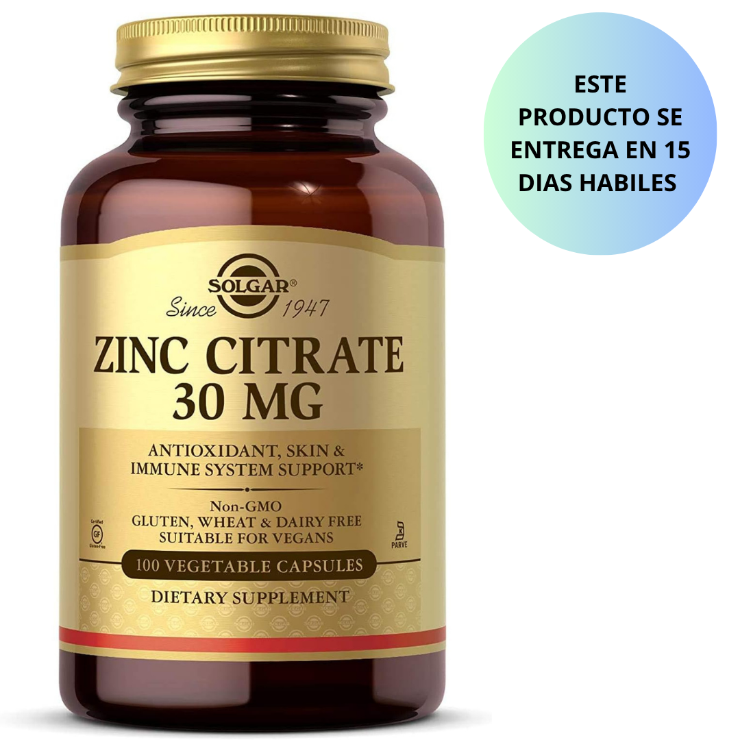 Solgar - Zinc Citrate 30mg, 100 capsulas vegetables