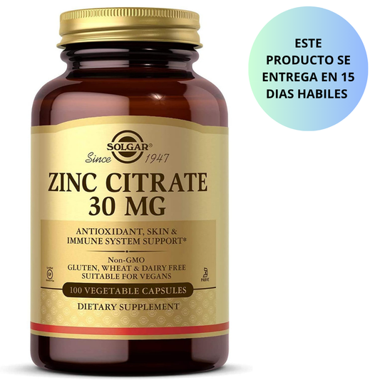 Solgar - Zinc Citrate 30mg, 100 capsulas vegetables