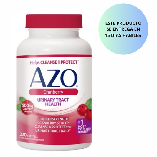 AZO Cranberry Urinary Tract Health 500 mg, 220 Capsulas de Gel. Apoyo al sistema Urinario