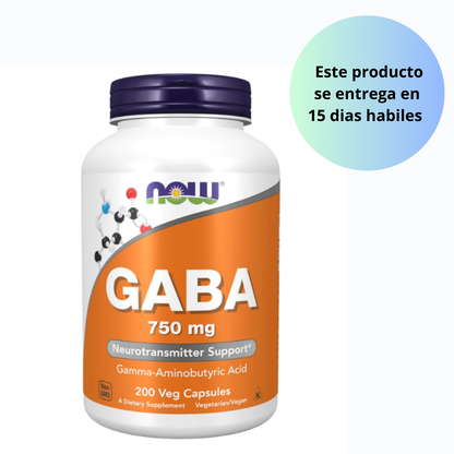 GABA 750mg , 200 capsulas vegatable - Now