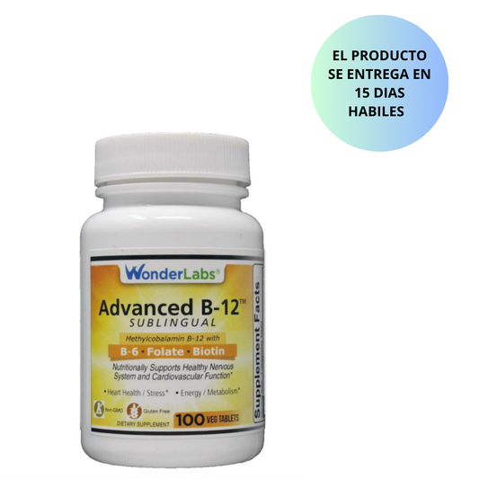 WonderLabs , Vitamina B12 sublingual (1000 mcg), B6 (5 mg), ácido fólico (400 mcg) y biotina (25 mcg) - 100 tabletas