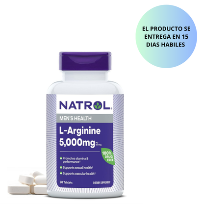Natrol , L-Arginine 5000mg , mens health - 90 tabletas