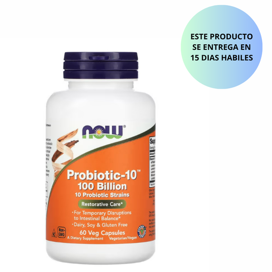 NOW, Probiotic-10™ , 100 billion  - 60 capsulas vegetables