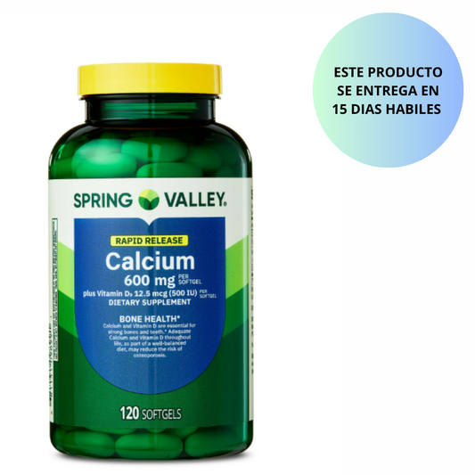 Spring Valley- Suplemento Dietético de Calcio de Liberación Rápida, 600 mg, 120 capsulas
