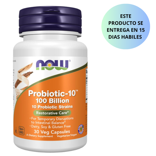 Probiotic - 10, 100 billion, 30 capsulas vegetarianas - Now