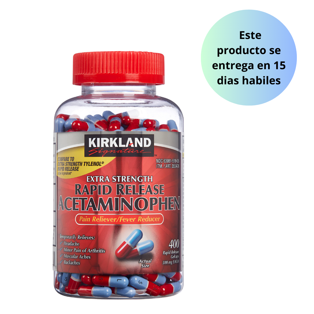 Acetaminofén de liberación rápida de Kirkland Signature, 500 mg, 400 cápsulas de gel