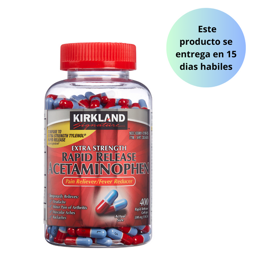 Acetaminofén de liberación rápida de Kirkland Signature, 500 mg, 400 cápsulas de gel