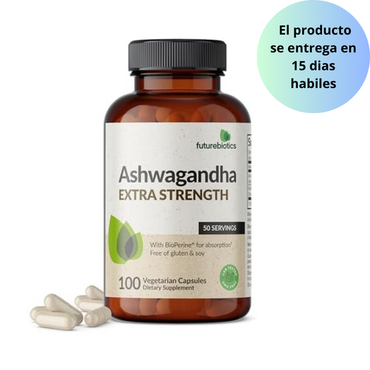 Futurebiotics Ashwagandha - Soporte extra fuerte para el estrés y el estado de ánimo con BioPerine - Fórmula sin OMG, 100 cápsulas vegetarianas