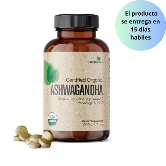 Futurebiotics Ashwagandha orgánica  hierba adaptogénica de apoyo al estrés y energía, sin OMG, 100 Tabletas