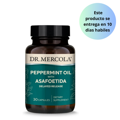 Dr. Mercola Aceite de menta con suplemento dietético de Asafoetida, liberación retardada, apoya la salud digestiva, 30 capsulas