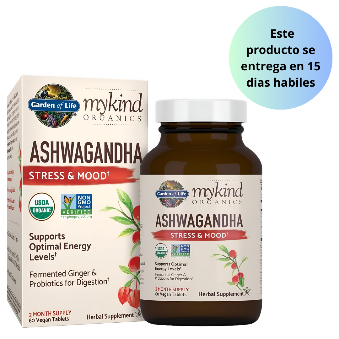 Garden of Life Mykind Organics Ashwagandha con probióticos y raíz de jengibre para la digestión 60 tabletas