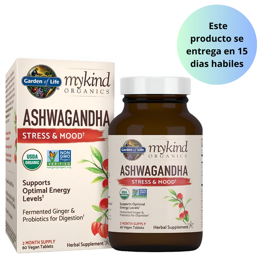 Garden of Life Mykind Organics Ashwagandha con probióticos y raíz de jengibre para la digestión 60 tabletas