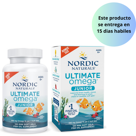 Nordic Naturals Ultimate Omega Junior - Ayuda a tener un corazón y cerebro saludables y mejora el estado de ánimo de niños en desarrollo, sabor fresa 120 mini softgel