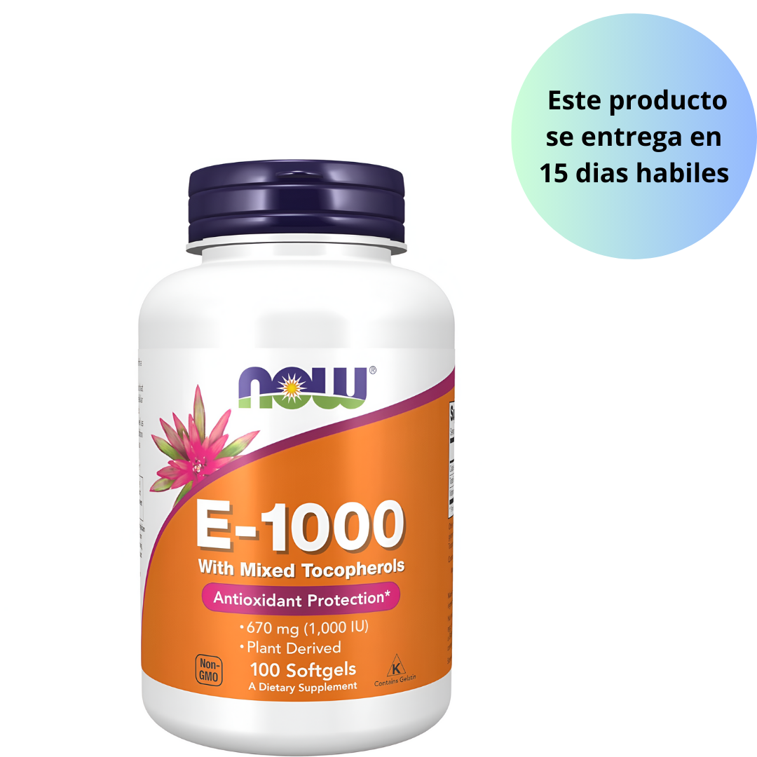 NOW Suplementos, Vitamina E-1,000 UI Tocoferoles Mixtos, Protección Antioxidante*, 100 Cápsulas Blandas