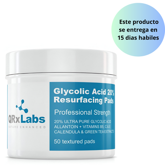 QRxLabs Almohadillas rejuvenecedoras de ácido glicólico al 20% con vitaminas B5, C y E, té verde, caléndula, alantoína