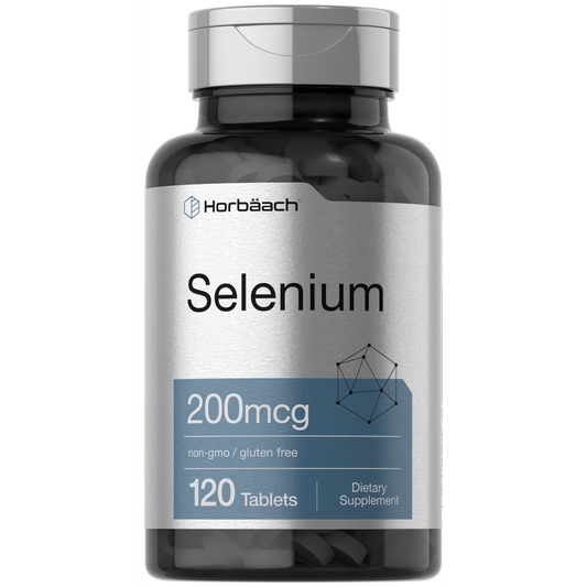 Horbäach Suplemento de selenio de 200 mcg para mujeres y hombres | 120 tabletas | Sin OMG y sin gluten
