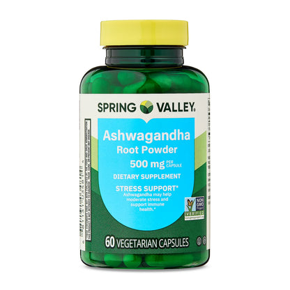Ashwagandha 500mg , 60 capsulas vegetarianas - Spring Valley