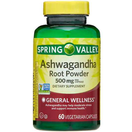 Ashwagandha polvo de raiz 500mg , 60 capsulas vegetarianas - Spring Valley