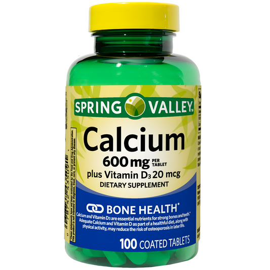 Calcio + vitamina d3 20 mcg- Spring Valley Calcium Tablets, 600 mg, 100 Ct