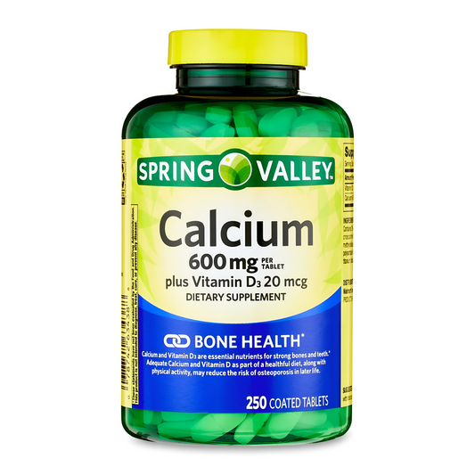 CALCIO 600 mg. + D3 20 mcg. Spring Valley  250 tabletas