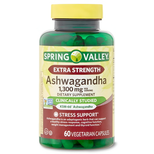 Ashwagandha 1300mg extra fuerte, 60 capsulas- Spring Valley