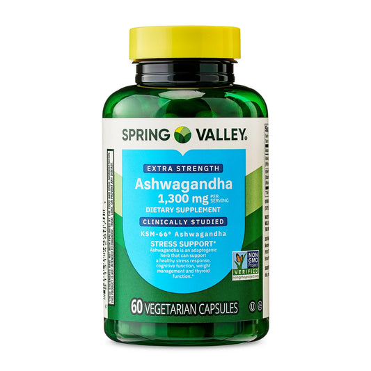 Ashwagandha 1300mg extra fuerte, 60 capsulas- Spring Valley